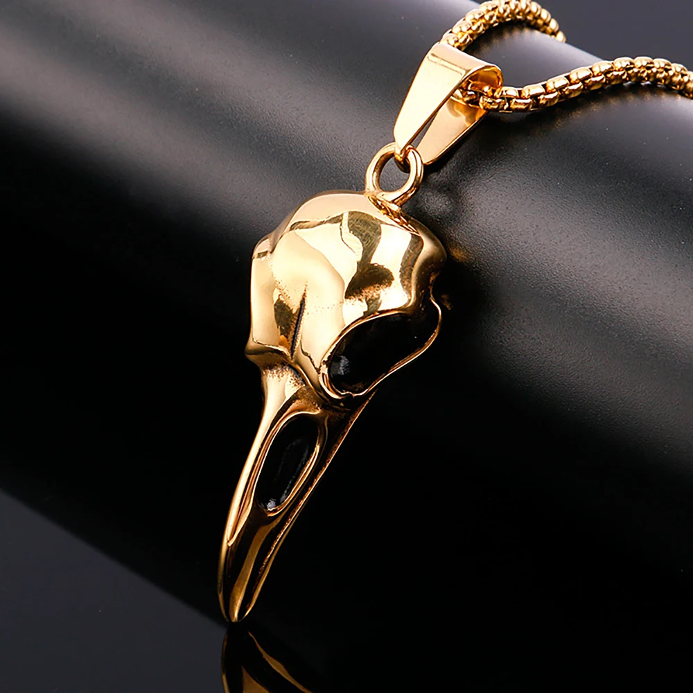 Retro Viking Raven Skull Pendant Necklace for Men Women 316L Stainless Steel Crow Skull Necklaces Fashion Jewelry Gift Wholesale