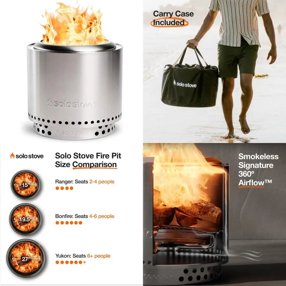 

15 Inch Solo Stove Ranger 2.0 Portable Fire Pit with Stand - Lightweight Smokeless Outdoor Fireplace featuring Removable Ash Pan
