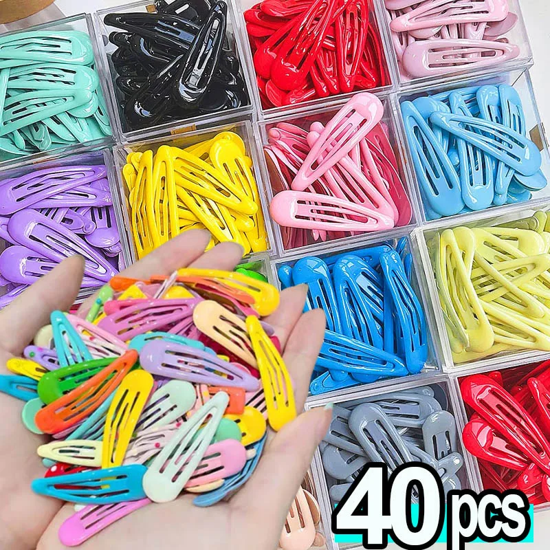 

10-40Pcs Colorful Hair Clips for Women Girls Fashion Solid Kids Hair Accessories Snap Metal Barrettes Hairpins Clip Bobby Pins