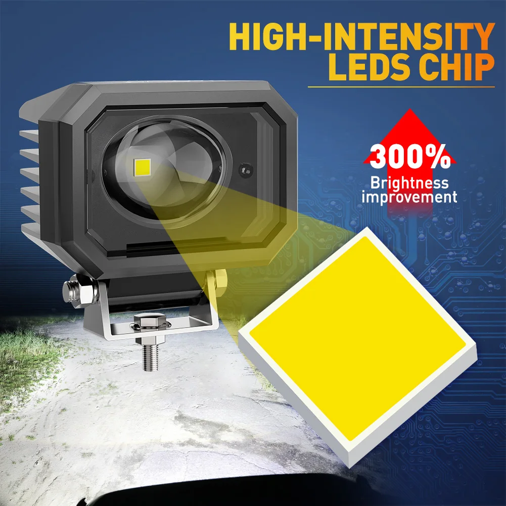 NAO 4inch Led Spotlight 60W 6000LM Pods Fog Lights White Yellow Work Light Led for Motorcycles Truck 4x4 Off Road ATV boat