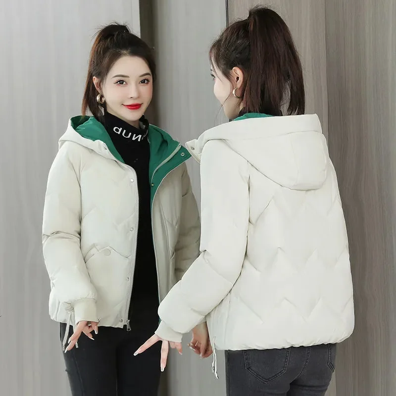 2024 New Style Korean Women\'s Cotton Coat Petite Thickened Padded Jacket Winter Warm Comfort Women\'s Outerwear Puffer Parkas