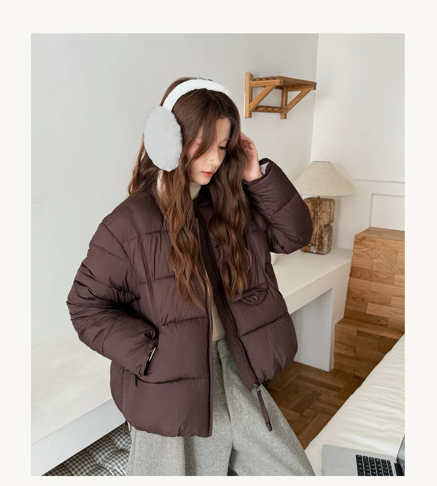 2026 Winter Women's Jacket Korean Patchwork Zipper Stylish Parkas Minimalist Versatile Coat Warm O-Neck Cotton Padded Outerwear