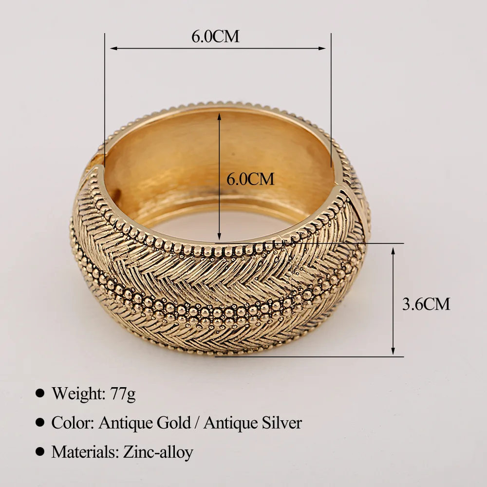 European and American personalized retro wide-faced bracelet, fashionable concave-convex pattern exaggerated bracelet does not f