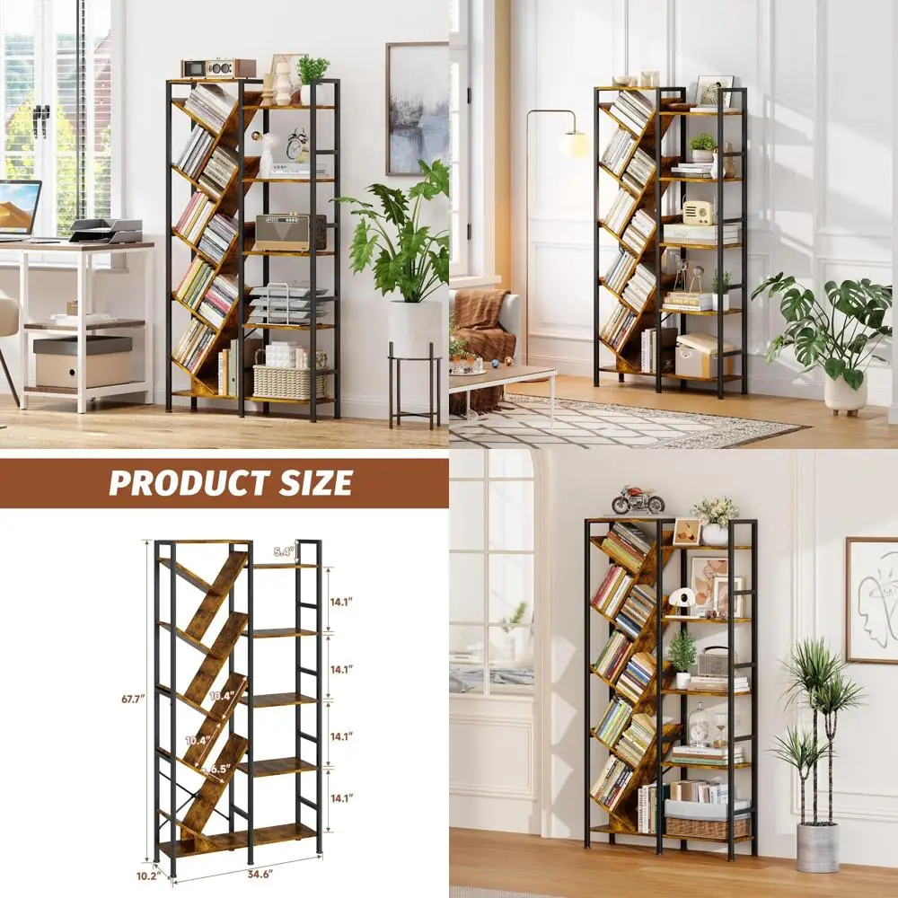 رف كتب خشبي عريض مكون من 5 طبقات - تخزين على الطراز الصناعي مع 14 رفًا، وخزانة كتب كبيرة عتيقة #1