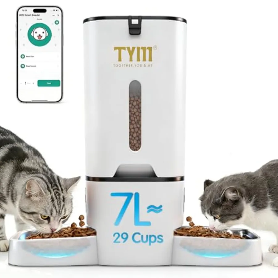 

Dual Automatic Cat Feeder for 2 Cats 7L WiFi Cat Food Dispenser with Smart App Control Programmable Feeding Schedule for Multip