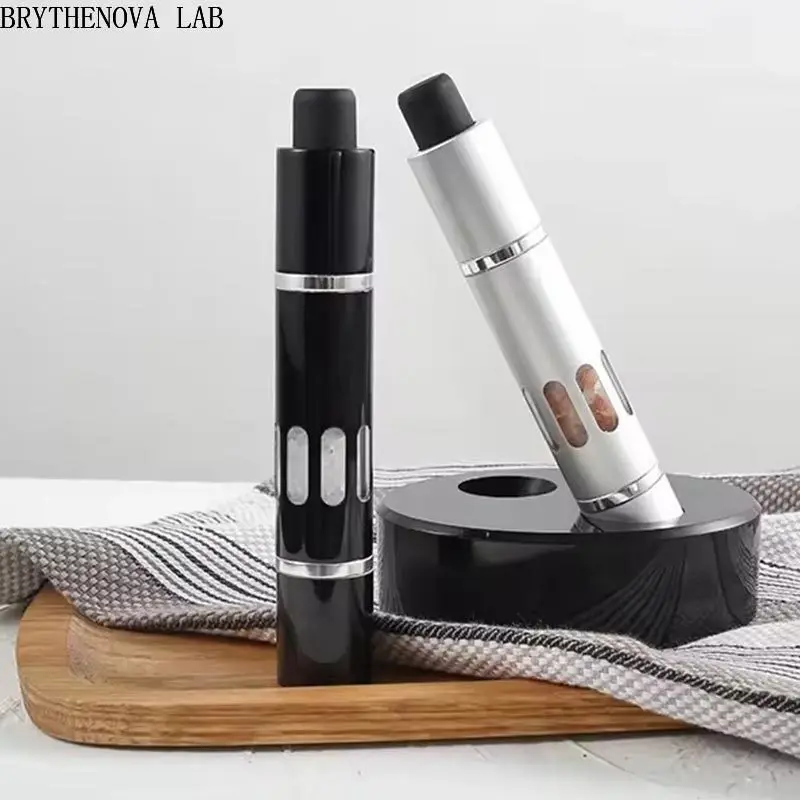 Thumb Push Pepper Mill, Portable Salt Pepper Grinder, Aluminum Alloy Salt Sea Spice Mill, Kitchen Manual Black Grinding Tool