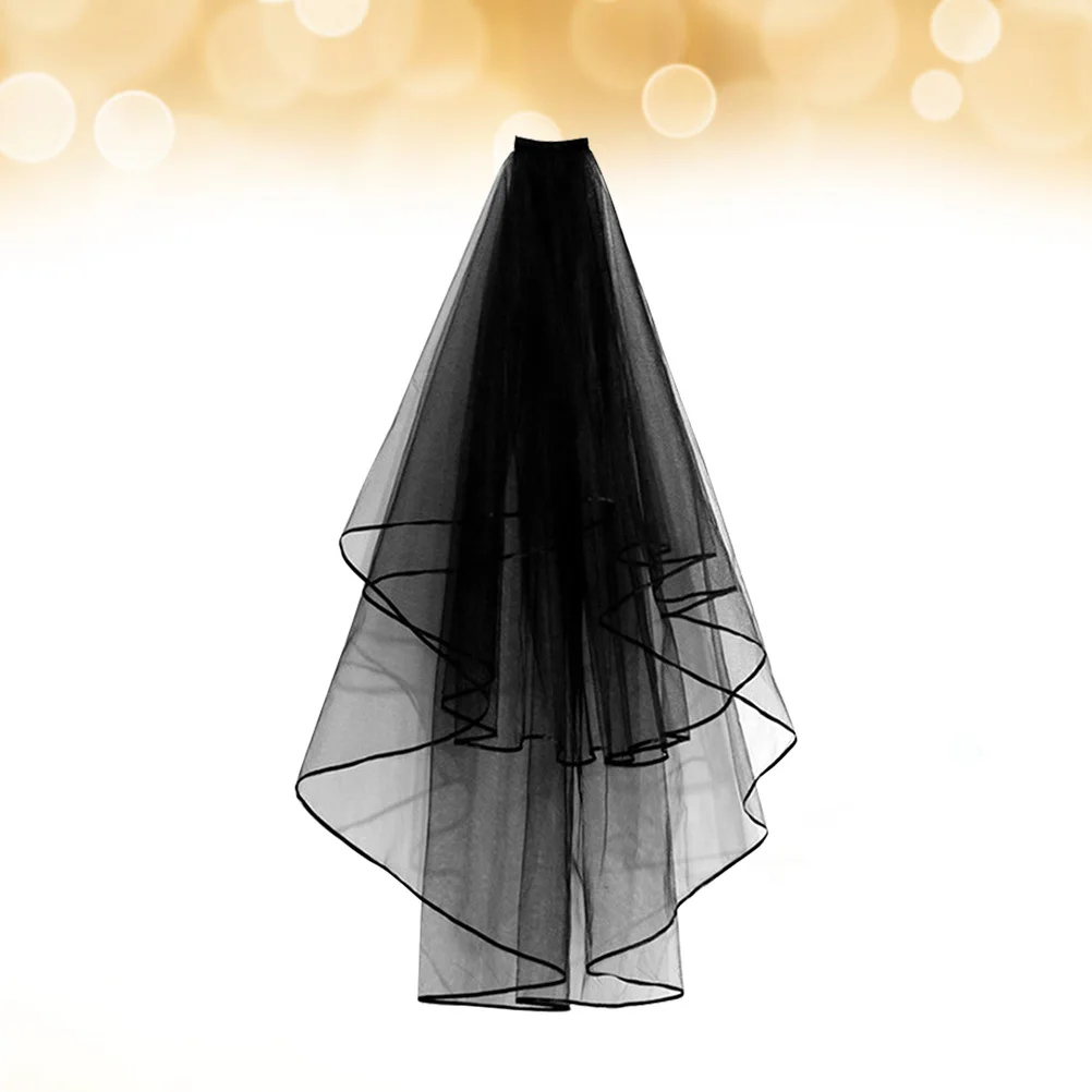 

Vintage Black Lace Wedding Veil Ribbon Border No Comb Style Bridal Mantilla Veil for Bride Wedding Photo Engagement Shower