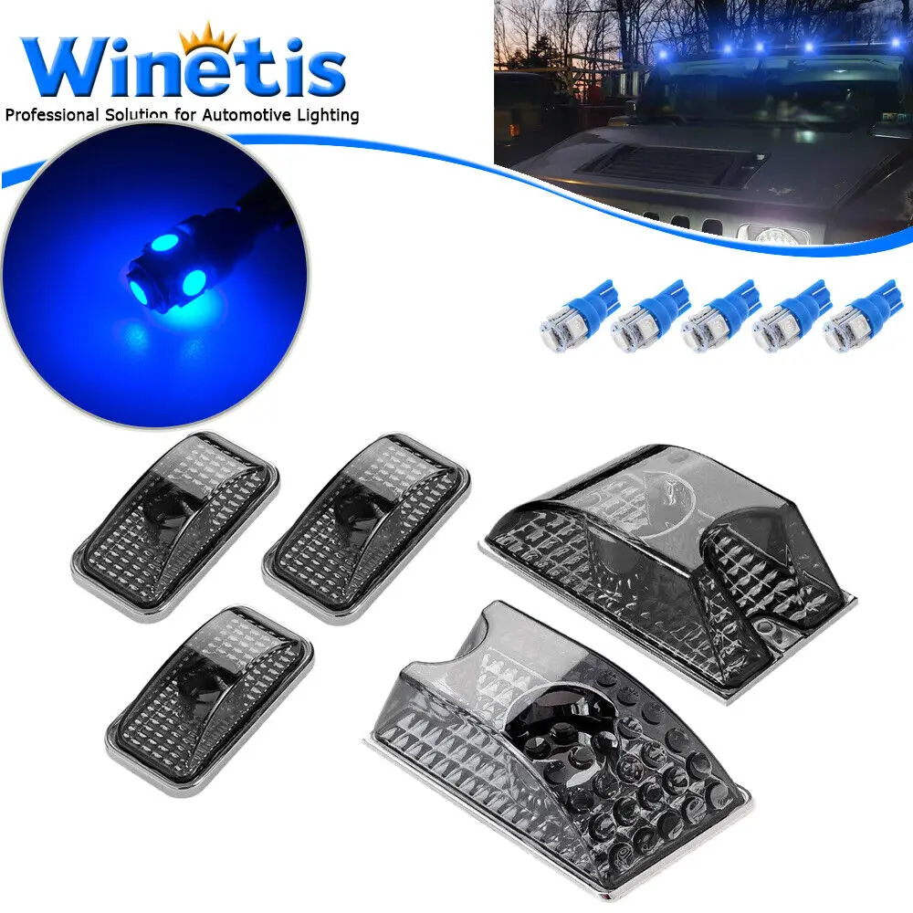 

5Pcs Smoked Lens Blue LED Cab Roof Top Marker Running Lights Bulbs Kit for Hummer H2 SUV SUT 2003-2009