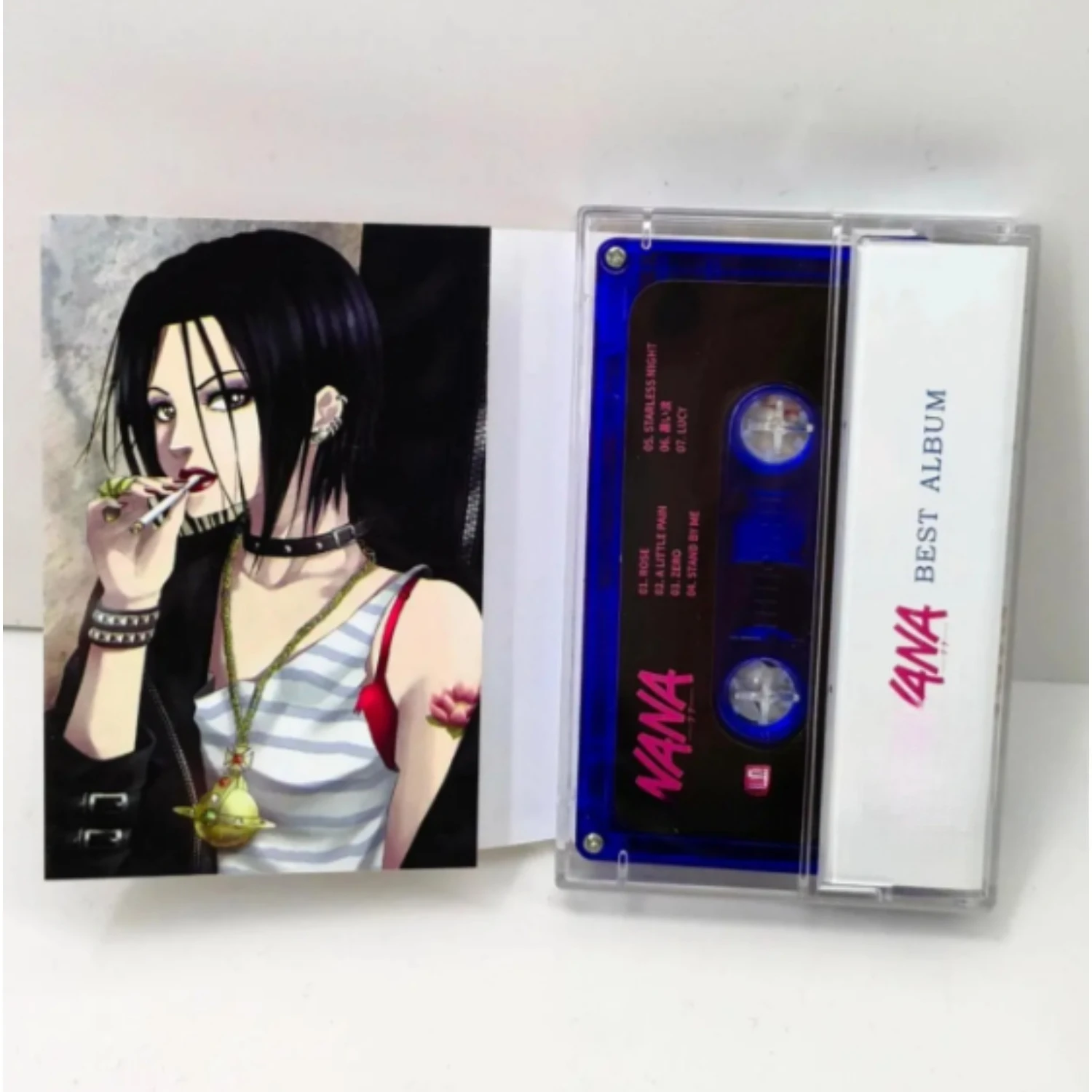 

Japanese Rock Anime Soundtrack Retro Cassette Tape Fine Anime Character Art Transparent Blue Shell Vintage Music Collectible