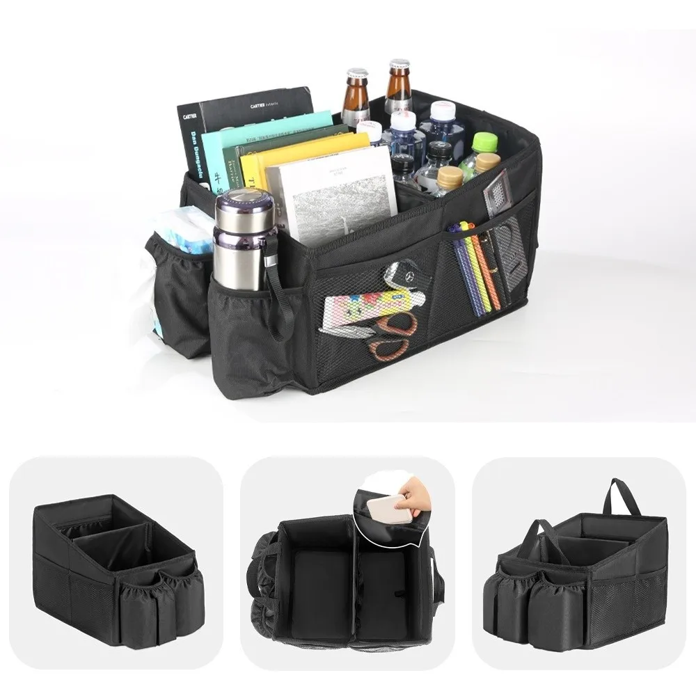 Foldable Car Seat Organizer Multi-Pocket Large Capacity Trunk Organizer Multiple Compartments Collapsible Cargo Storage Box