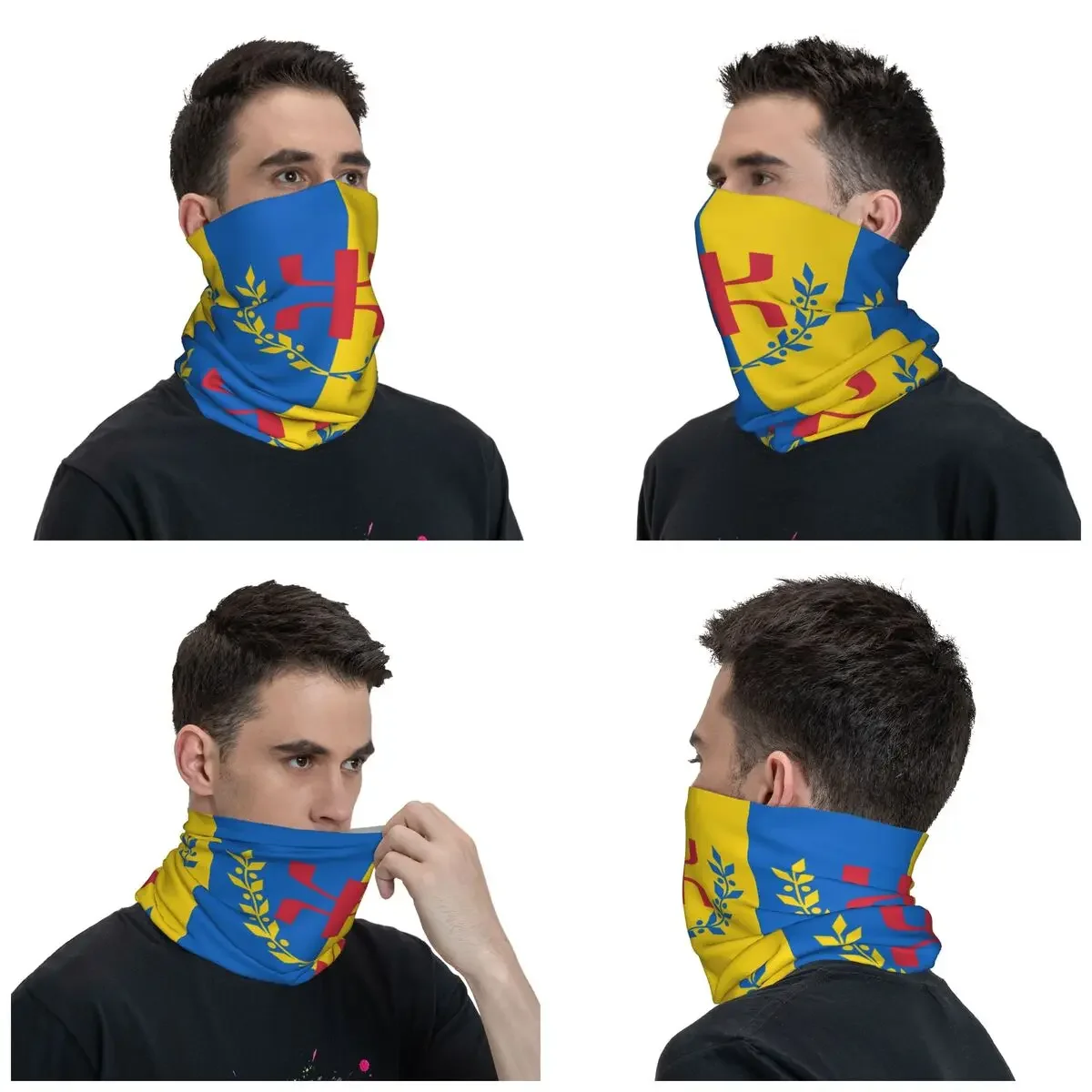 Amazigh Kabyle Flag Neck Gaiter Women Men UV Protection Winter Berber Proud Bandana Scarf for Ski