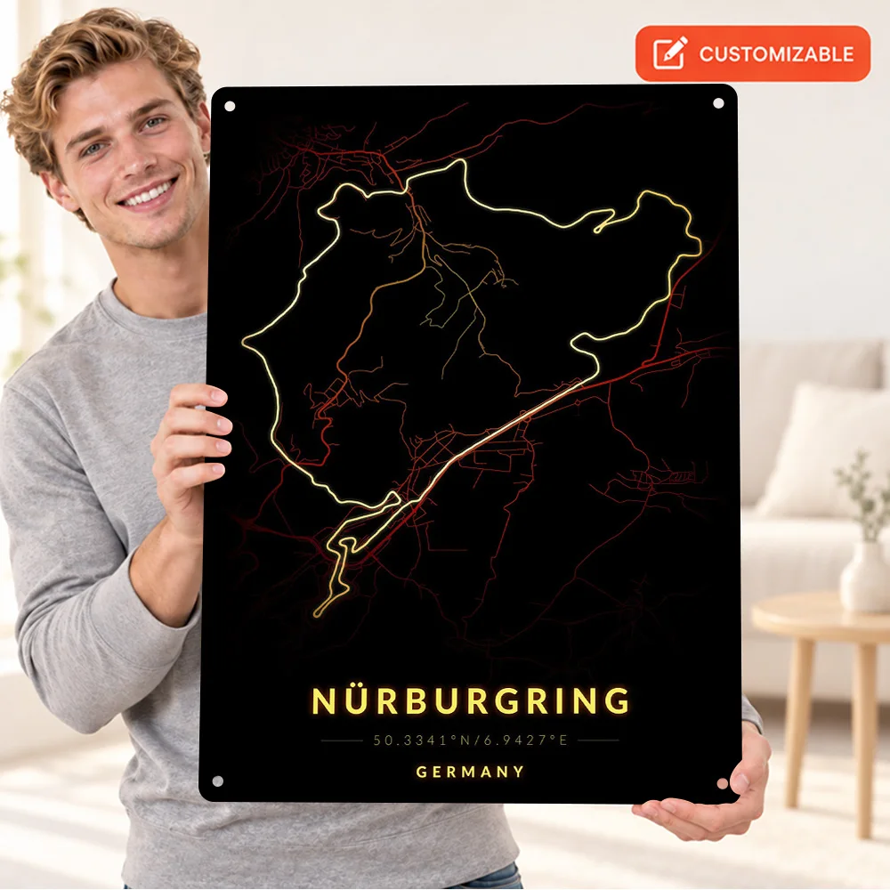 Nurburgring Map Printed Poster Customized Aluminum Metal Sign Dark Cartography Wall Art For Workshop Track Day Enthusiast Gift