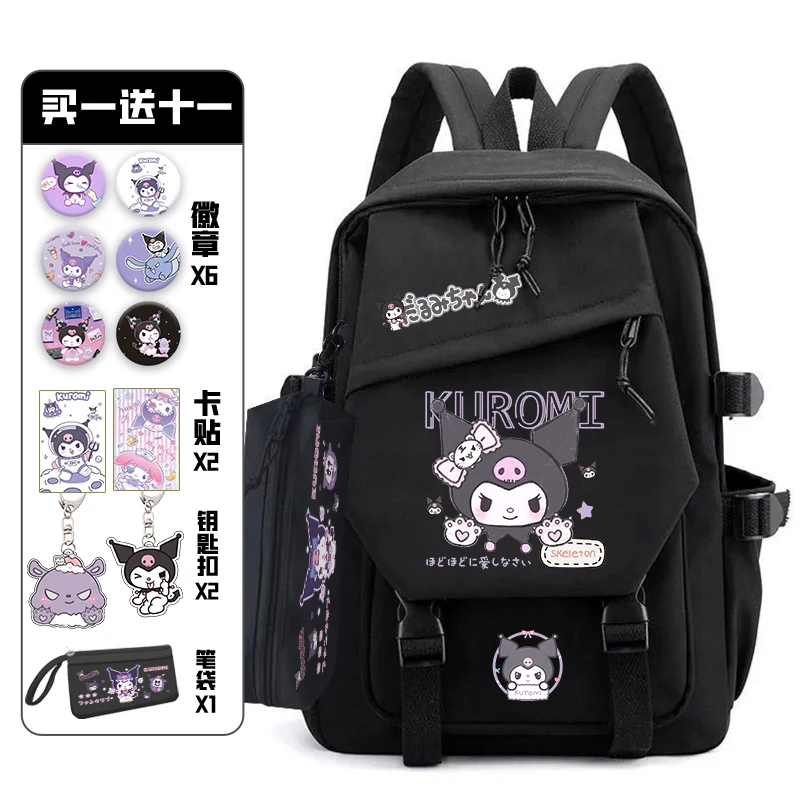 Kawaii Kuromi Dog Backpack with Pain Pack Badge Set Anime Bag Teenagers Schoolbag Students Book Travel Bag Girl Boy Cosplay