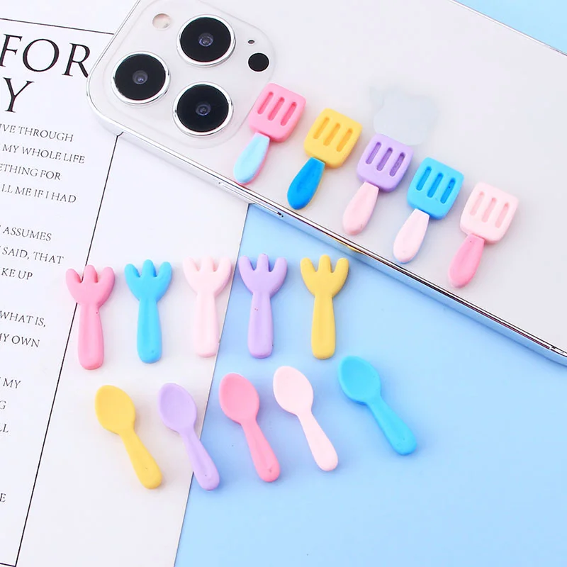 20Pcs Cute Mini Fork Spoon Planar Flat Back Resin Accessories Charms Girl Phone Hair Clips Cup Applique Jewelry Craft Supplies