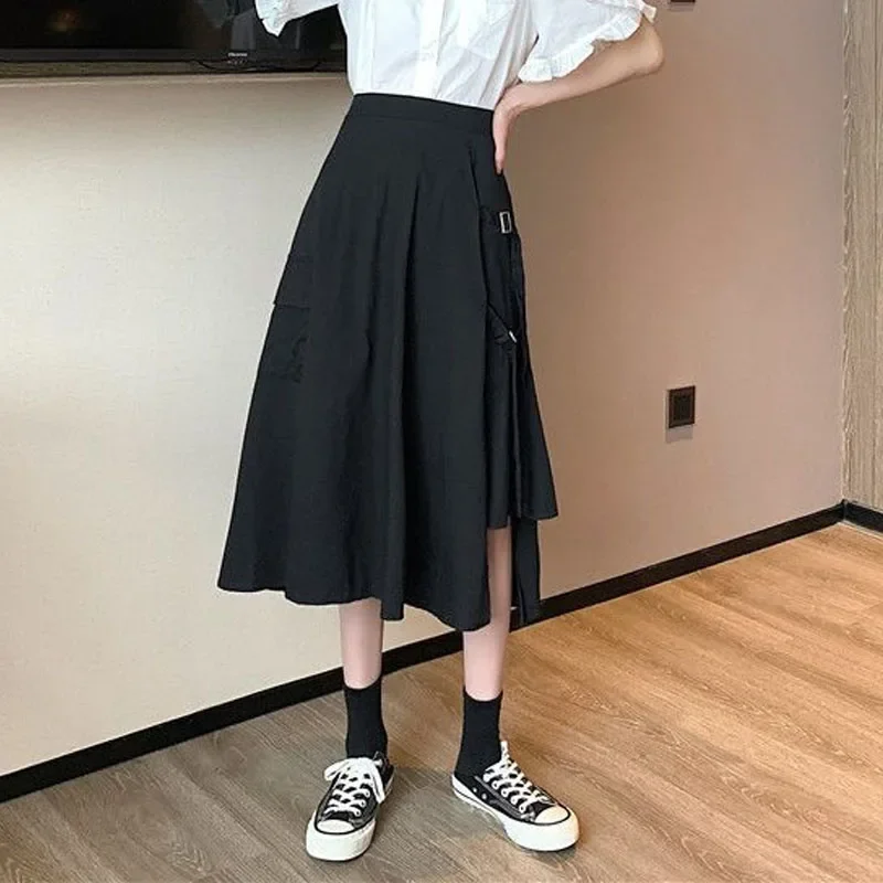 

Korean Simplicity Irregular Solid Color A-Line Skirt Summer Women's Clothing Fashion Spliced Casual High Waist Midi Skirt Female