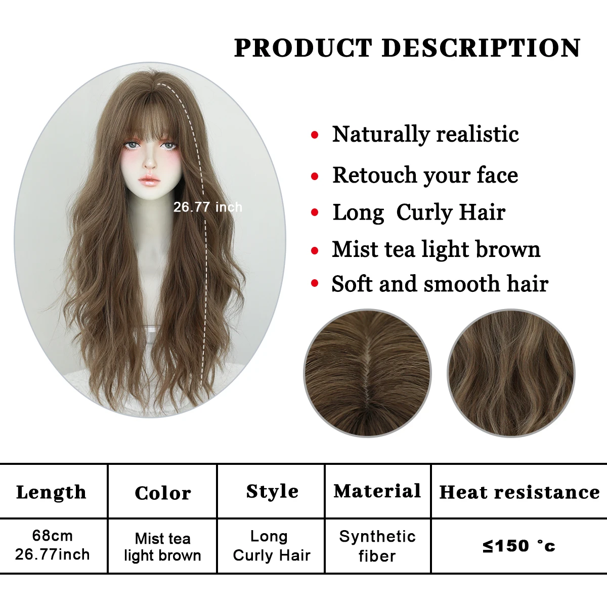 Picture 6: PARK YUN Body Wavy Wig Long Loose Curly Brown Wig for Women Daily Use High Density Synthetic Layered Hair Wigs with Bangs