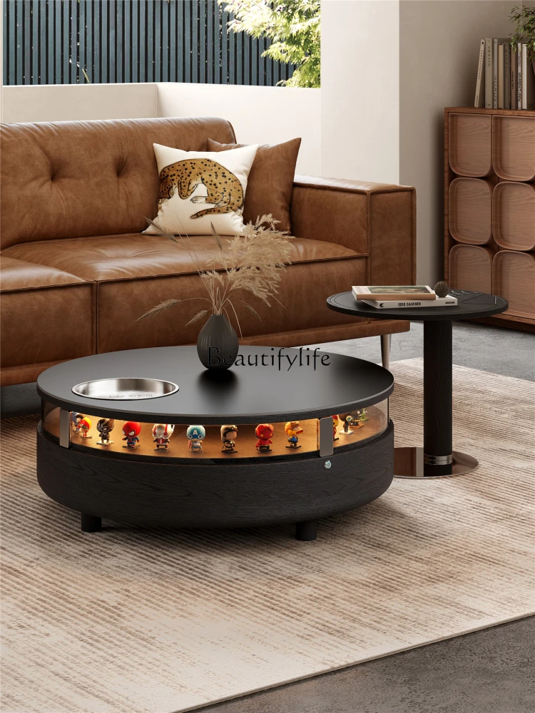 

Italian minimalist coffee table combination round rock slab coffee table with lamp