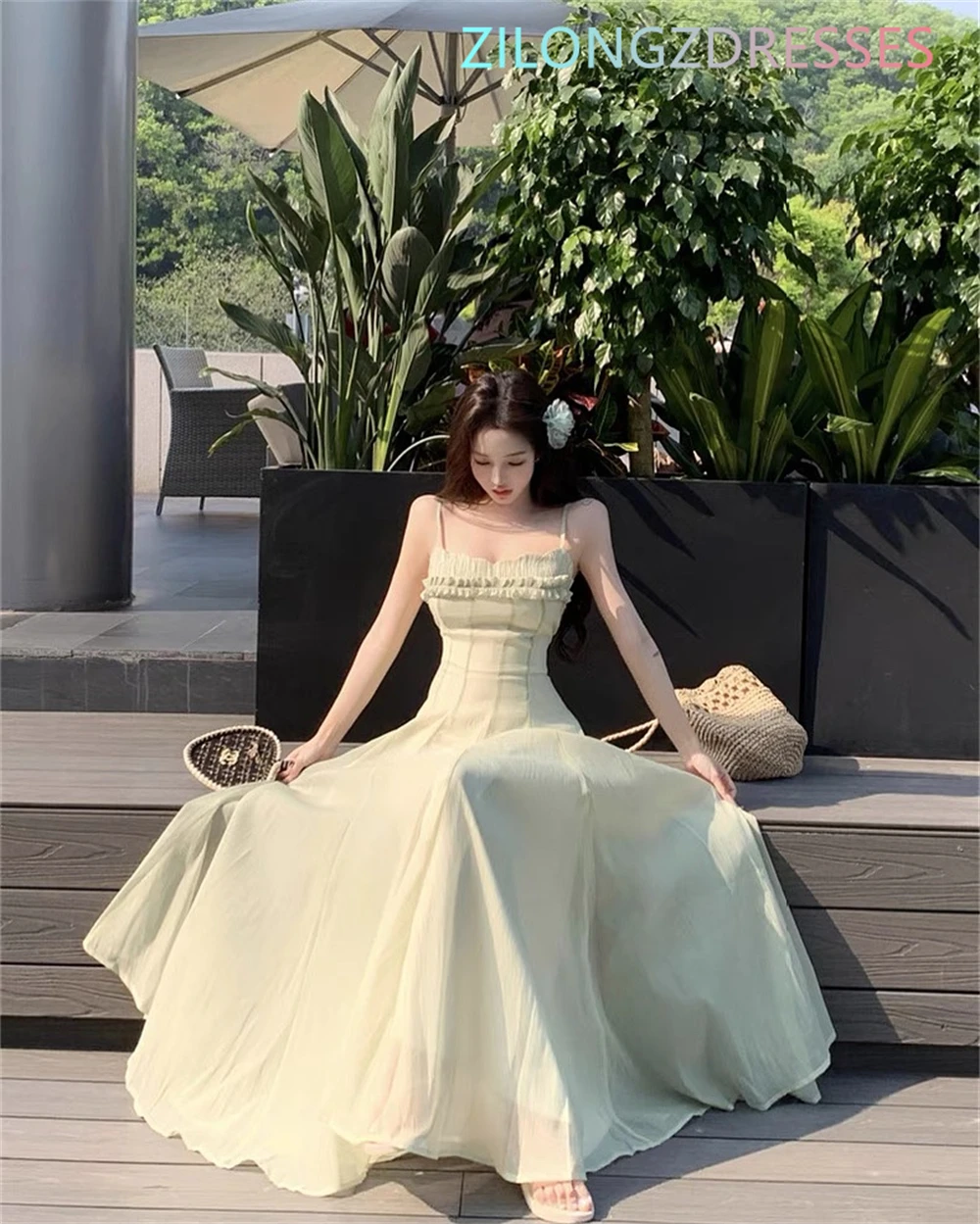 Customized   See Through  Green Chiffon Evening Dress Classic Strapless Spaghetti Straps Homecoming Dresses Vestido De image 4