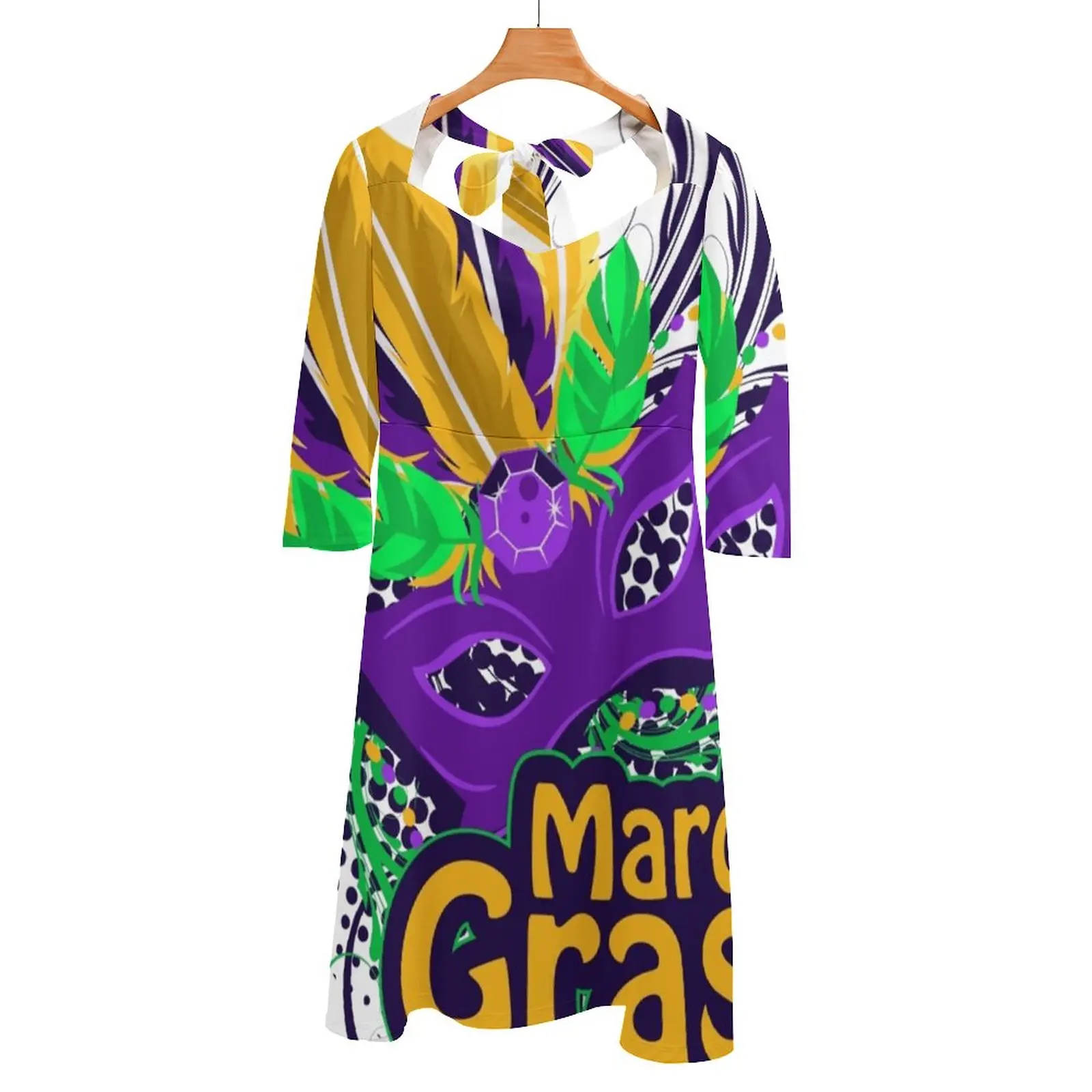 

Mardi Gras T Shirt Mardi Gras Festival Gift Back Lacing Backless Dress Square Neck Dress Sweetheart Knot Flared Dress Mardi