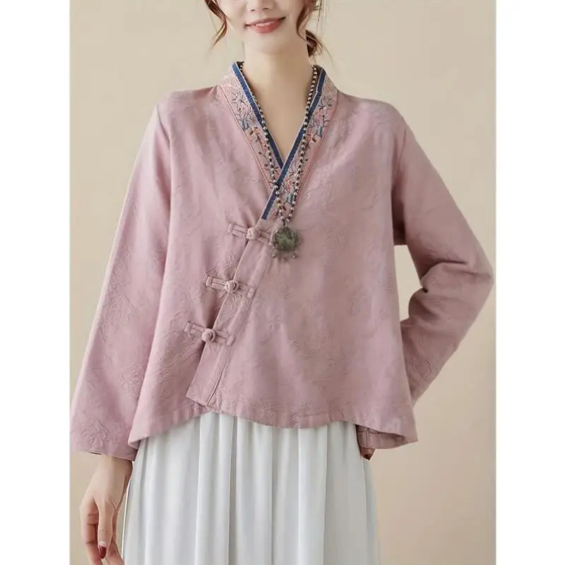 

Cross-Border New Sle Hanfu Top Long Sve Collar Opening Retro Embroidery Men's Casual Sportswear Set Autumn Season