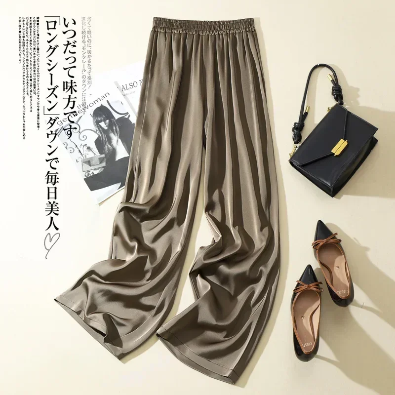 2024 Summer Fashion Casual Temperament Satin Wide-leg Pants In Thin Vertical Straight Pants Women for Streetwear Women Joggers