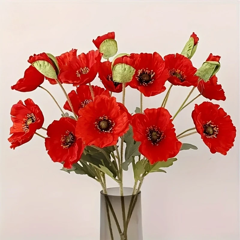 Grandes fleurs artificielles de coquelicot à quatre têtes, idéales pour la décoration de la maison, de mariages et de fêtes, fleurs durables pour les centres de table de mariage