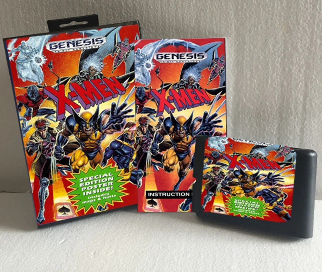 عرض ساخن على X-Men مع صندوق وخرطوشة يدوية لنظام ألعاب Sega MD 16 بت