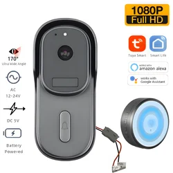 Tuya Smart WiFi Video Doorbell Camera 1080P Battery AC DC Powered Motion Detection Work with Google Alexa Security Protection