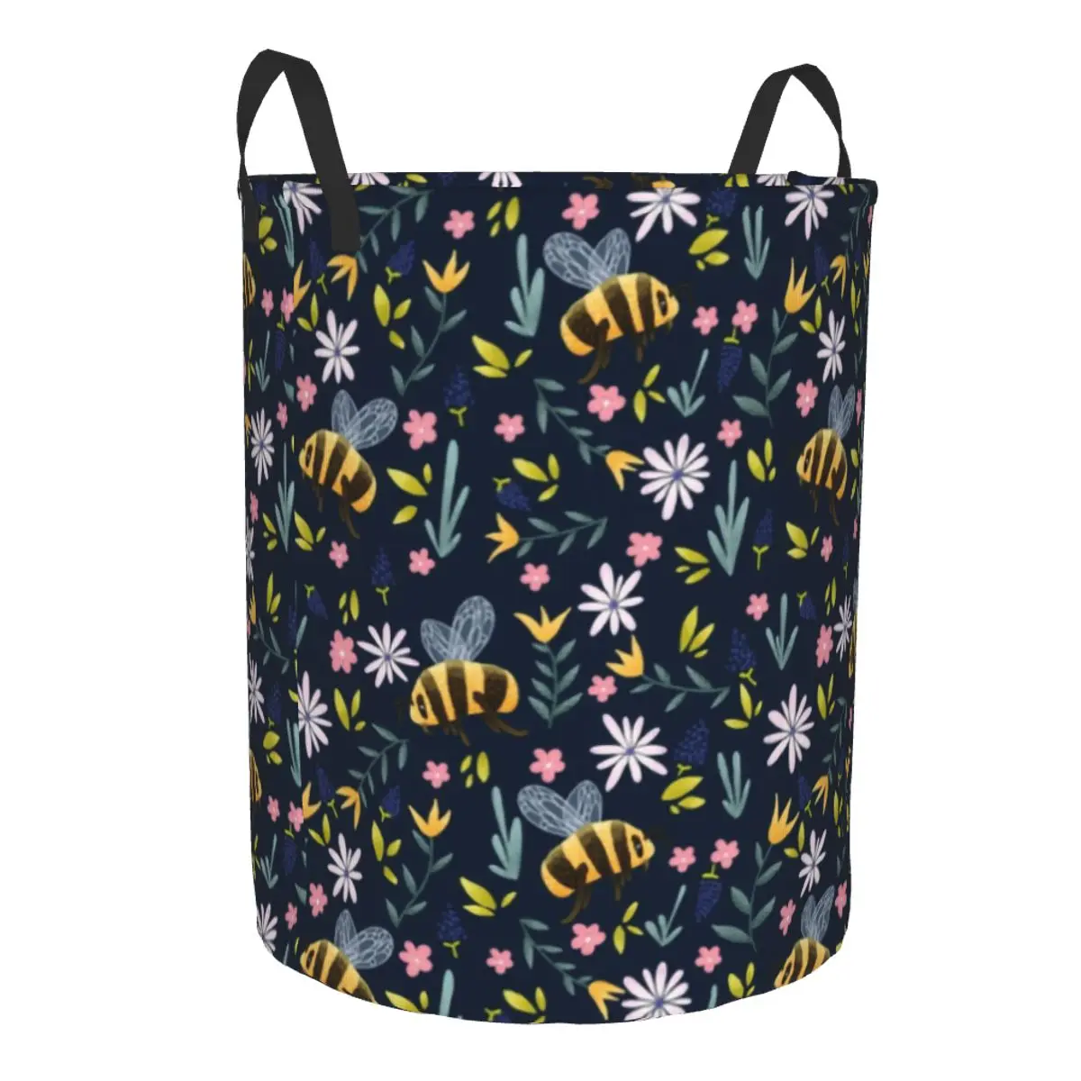 Cute Bumblebees Flower Laundry Basket Foldable Honey Bee Clothes Hamper for Baby Kids Toys Storage Bin