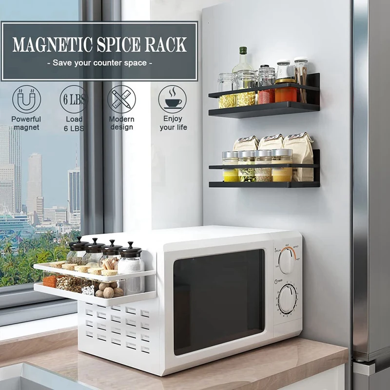 Magnetic Adsorption Rack, Spice And Condiment Storage Rack, Space Saving, Refrigerator And Microwave, Metal Flat Rack