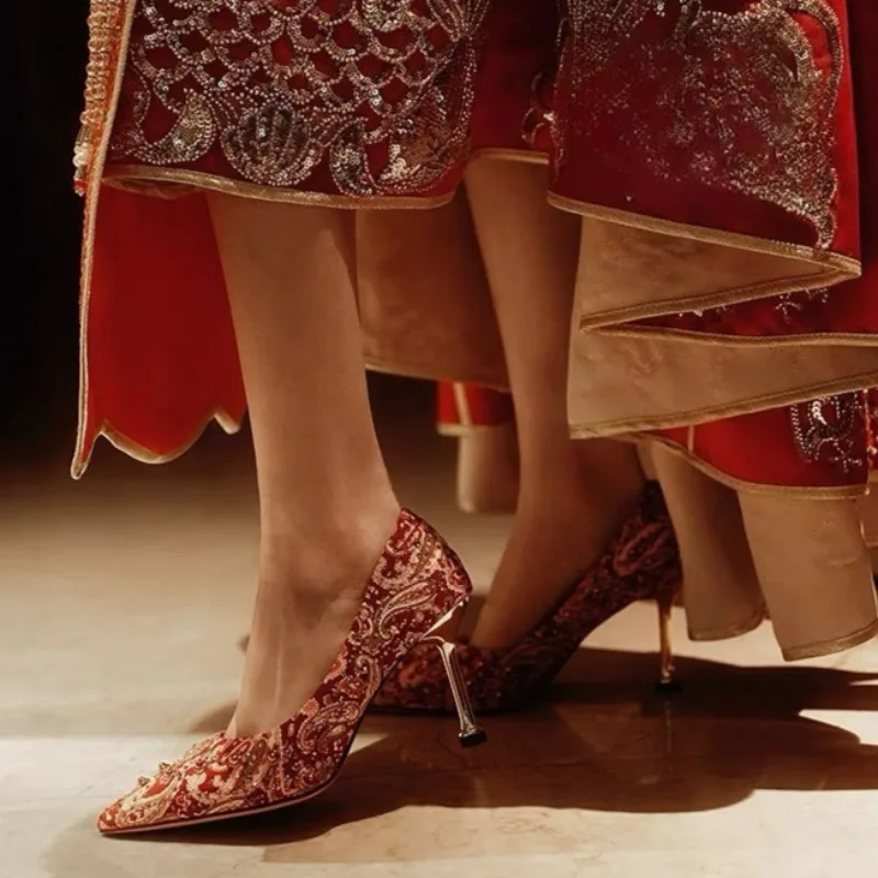 جديد الماس خنجر أحذية واحدة أزياء أشار تو الفم الضحلة المطبوعة الانزلاق على الكعب العالي #3