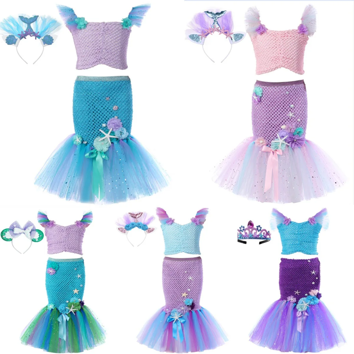 

3-10 Years Mermaid Ariel Charm Princess Dress Cosplay Costumes For Kids Girl Mermaid Birthday Party Dress Halloween Clothing