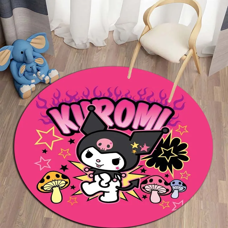 Kuromi-alfombra redonda con estampado de dibujos animados para sala de estar, dormitorio, mesa y silla, alfombra decorativa, regalo exquisito, 5 tamaños