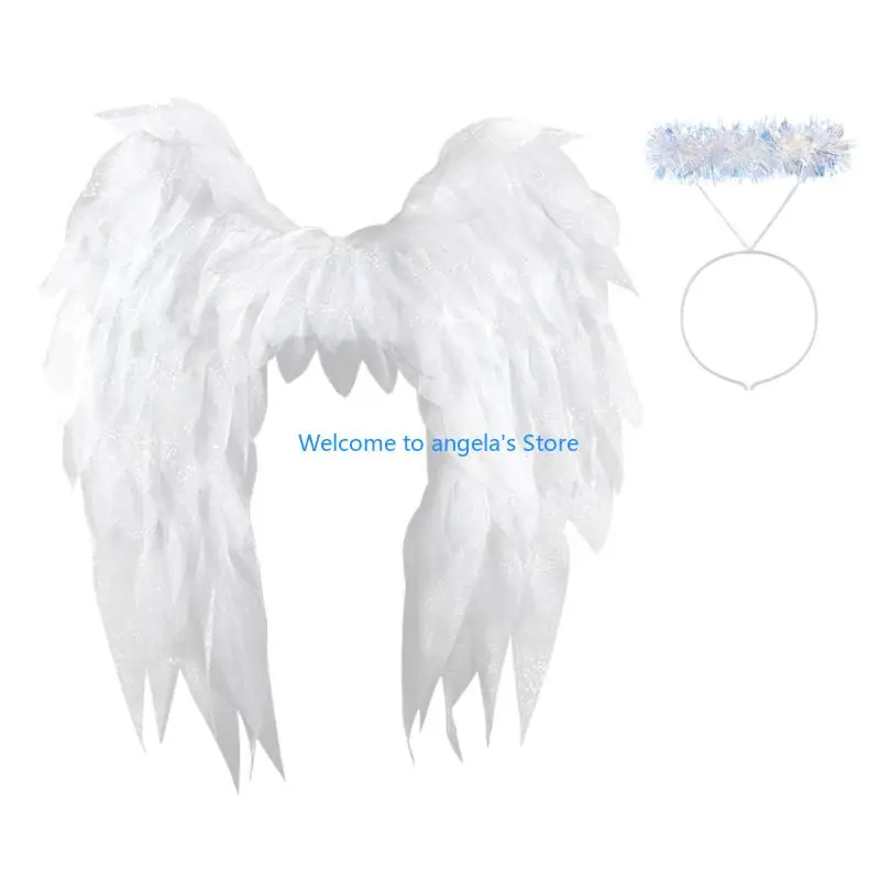 X4YC Angel Costume Angel Wing and Angel Halos Headband Fairys Angel Wing Halloween Angel Dressing Up Costumes Women Girls