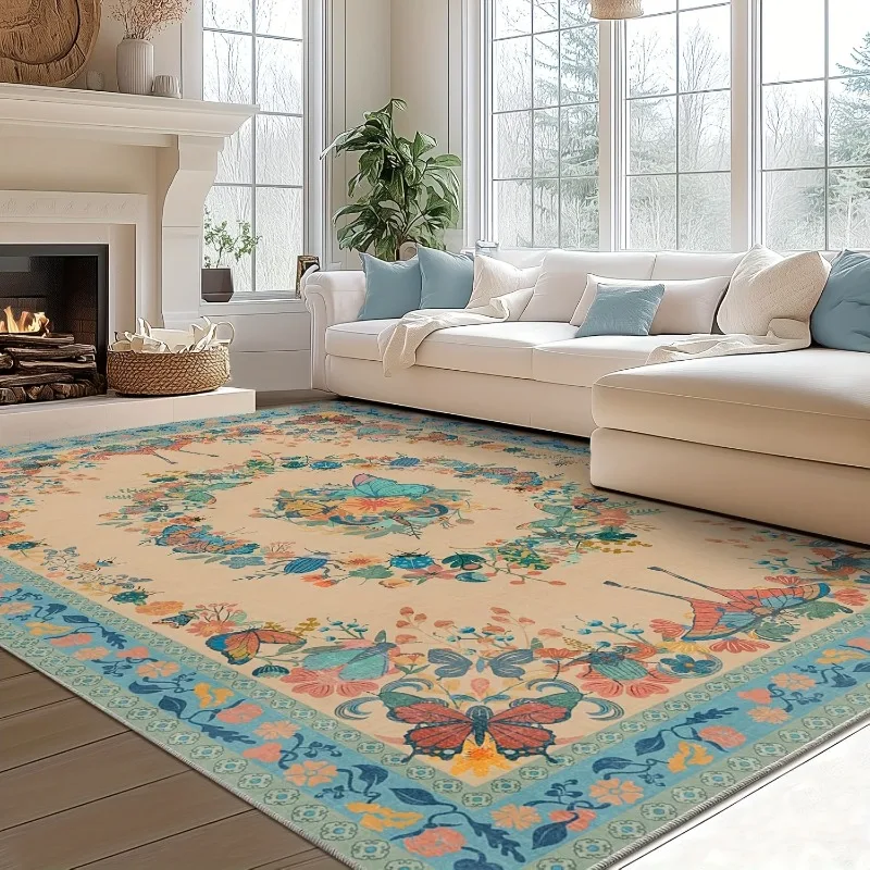 

Bohemian Rug Butterfly Meadow Design, for Outdoor Settings Such As Camping, The Beach, Entryways, and Bedrooms Non-slip Carpet