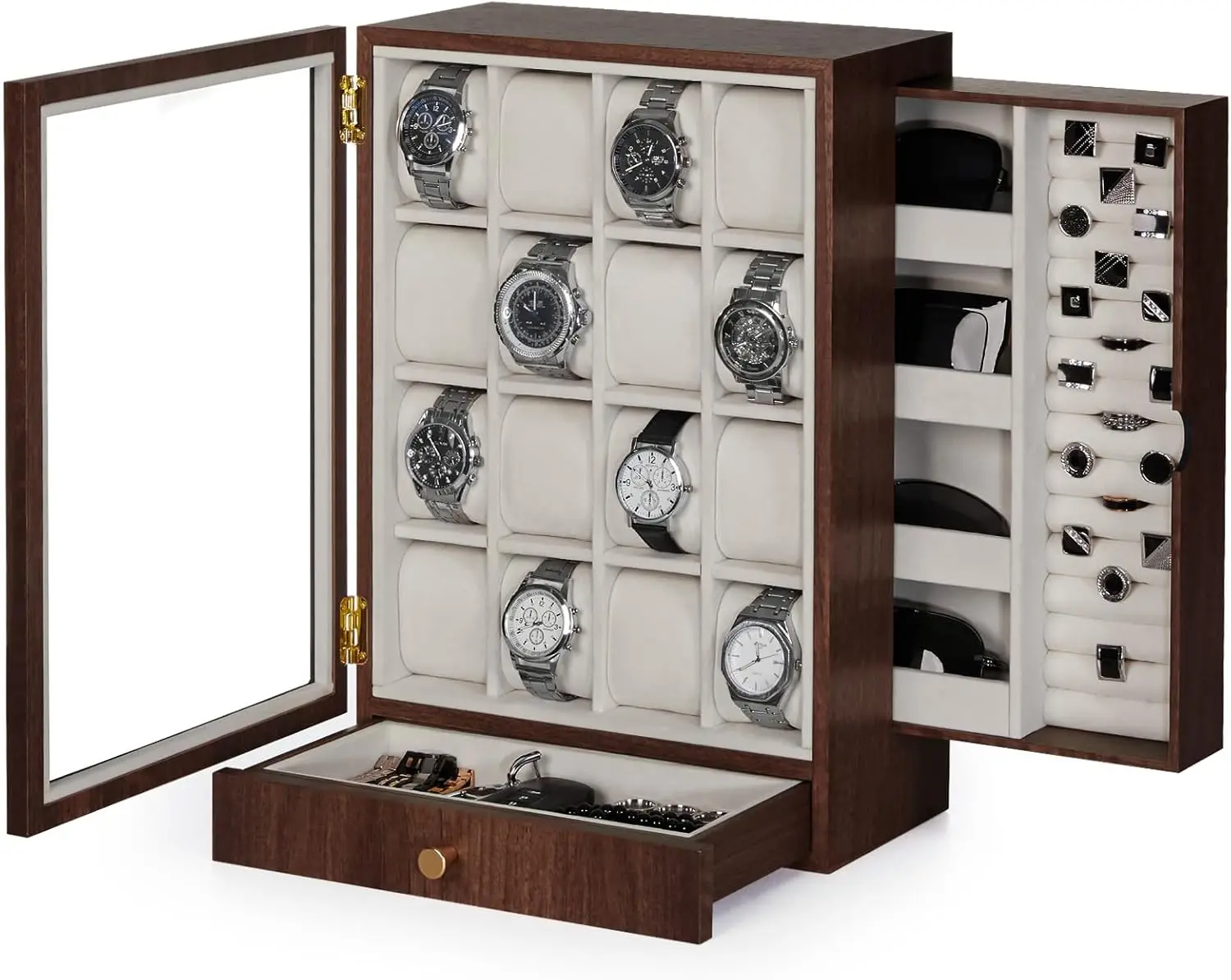 Watch Box Wooden Display: Large Wood Storage for Men's Nightstand - Timeless Home Organizer (L Size)