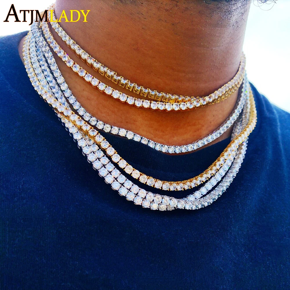 Iced Out Bling Cubic Zirconia 5mm Tennis Chain Necklace Gold Plated Silver Color 5A CZ Choker Fashion Hip Hop Men Women Jewelry