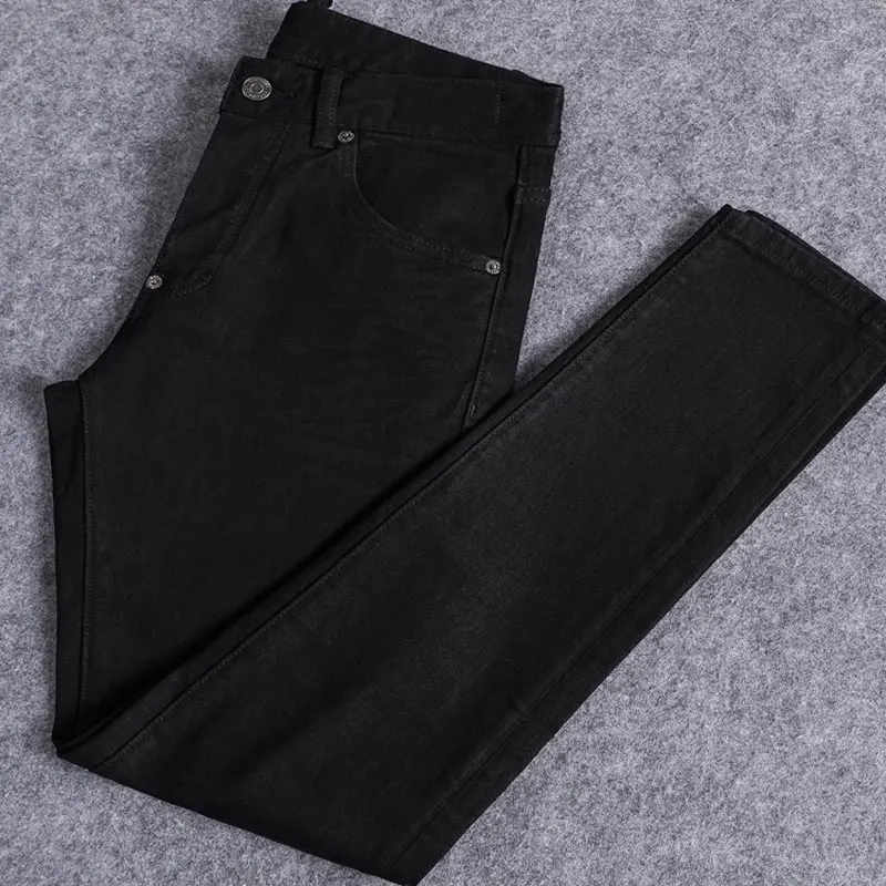 Hombre Fashion New Men's Cowboy Laundry Nostalgic Stretch Slim Black Jeans High Street Hip Hop Brand Pants