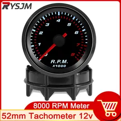 2“ 52mm Tachometer Smoke Lens Auto Tacho Meter White LED 0-8000 RPM Meter Gasoline Car Gauge 1-8 Cylinders Accessories