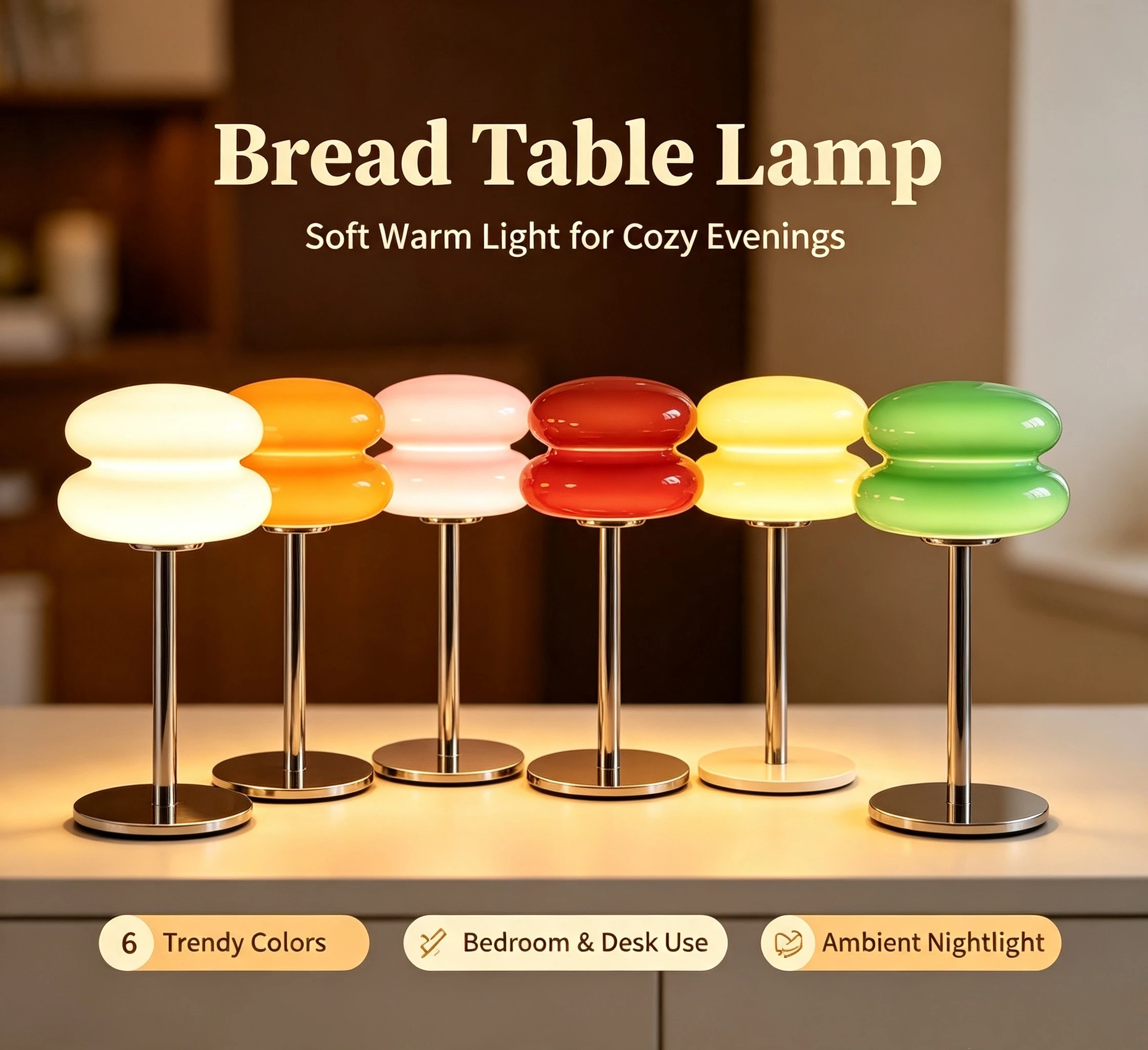 Ambient Lighting Decor For Room - Bread Shape LED Table Lamp, USB