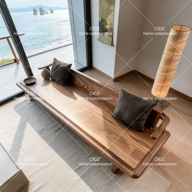 New Chinese solid wood sofa 2026 new black walnut modern simple living room zen three-person straight row sofa