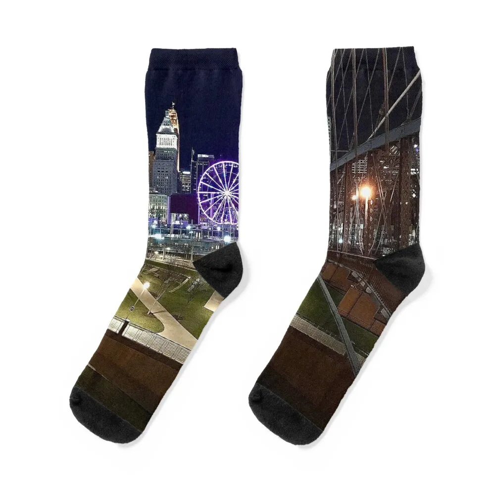 Neon Ferris Wheel Meets Skyline Socks cotton anime Thermal man winter Socks Women's Men's