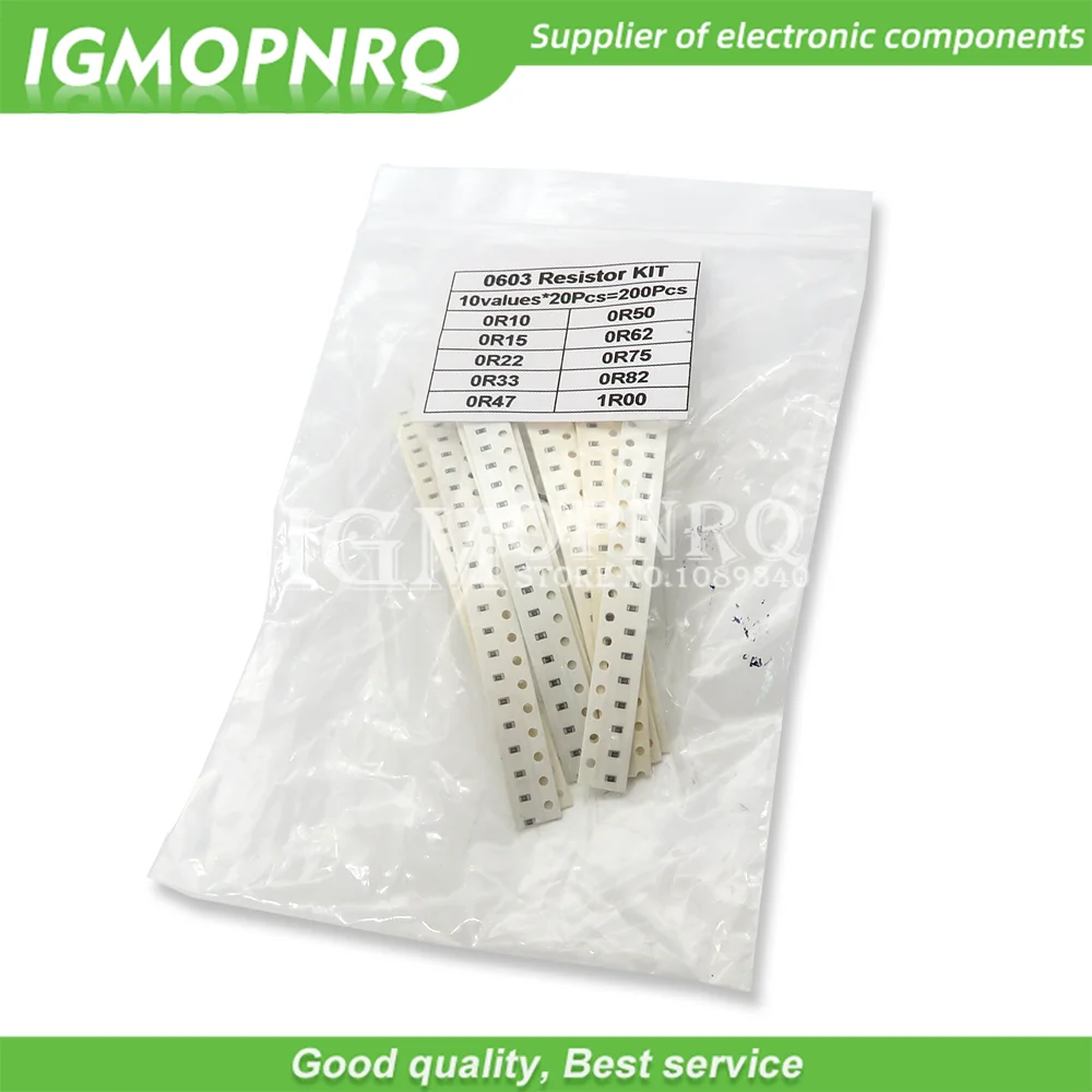 

200PCS 1% 0603 SMD resistors assorted DIY kit set 10 valueX20pcs=200pcs 1R00 R820 R750 R620 R500 R470 R330 R220 R150 R100