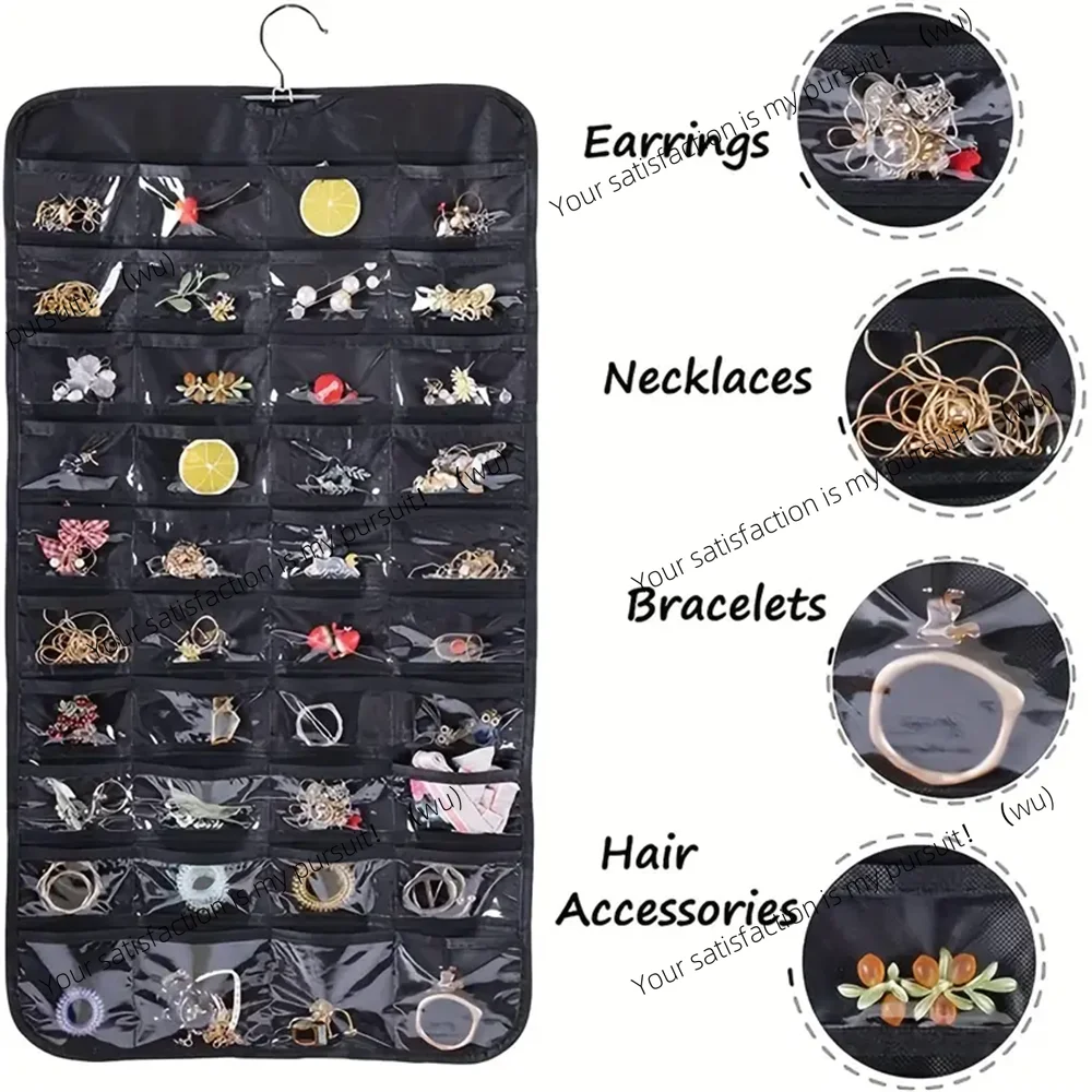 1pc 80 Pockets Hanging Women Jewelry Organizer, Earrings Necklace Bracelet Ring Accessories Display Holder