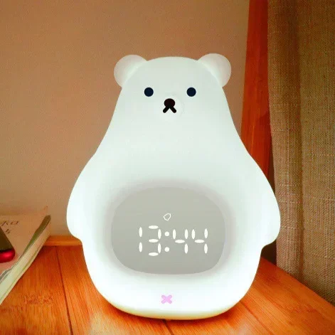 White Teddy Bear Alarm Clock Light Children S Charging Bedside Lamp Bedroom Birthday Gift Cartoon Night Light