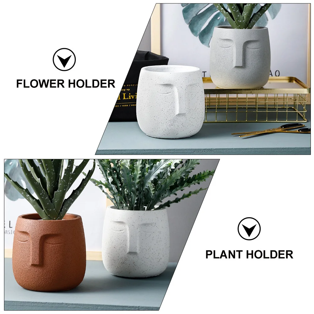 

1Pcs Creative Abstract Face Shaped Ceramics Flower Pot Durable Breathable Plant Holder Office Decoration