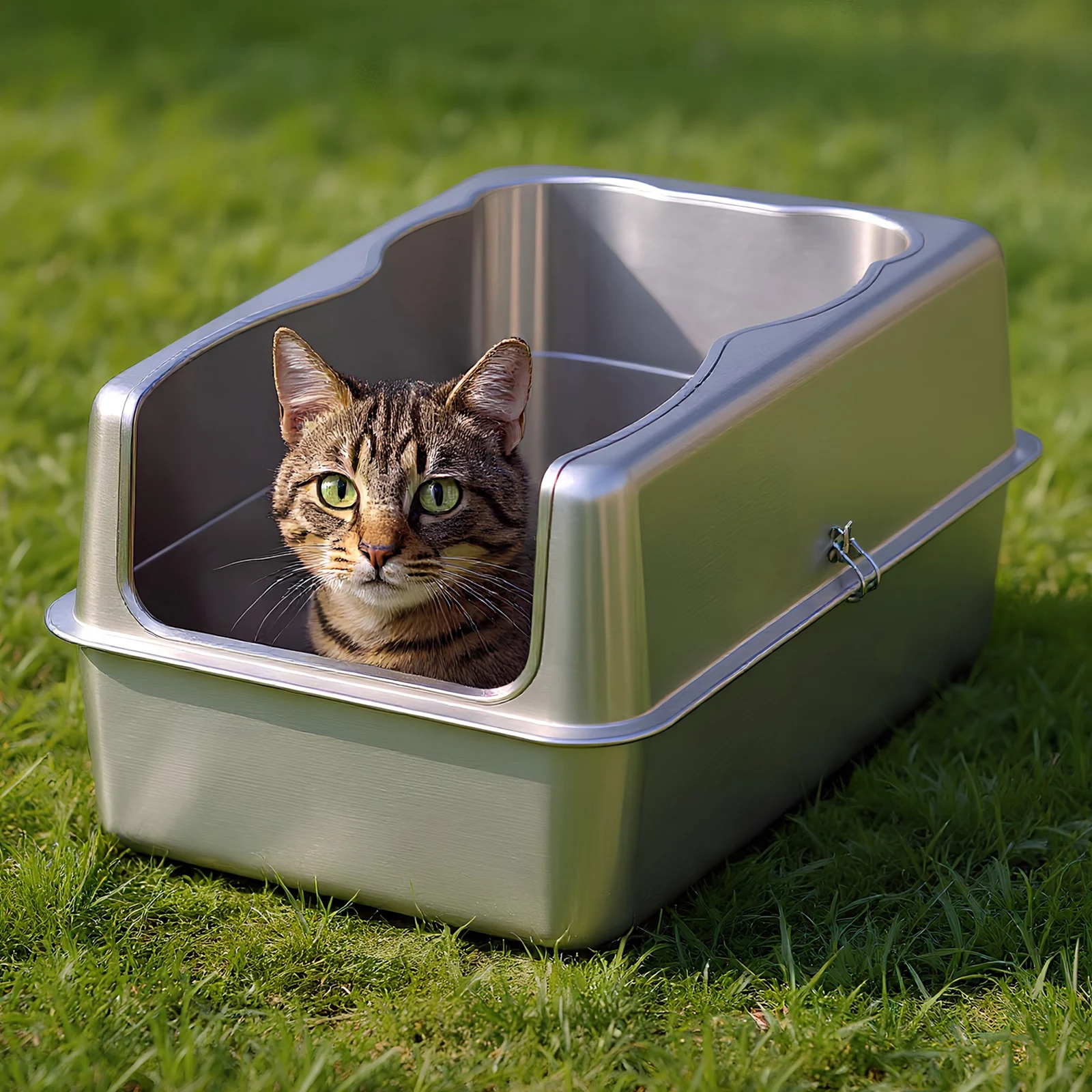 

Extra Large Cat Litter Box with Lid Metal Litter Tray Anti-Urine Leakage Top Entry Litter Pan Stainless Steel for Big Cats Kitty