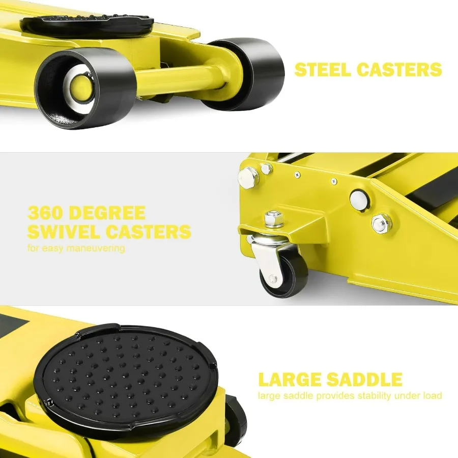 خدمة عربة هيدروليكية منخفضة المستوى/مقبس أرضي، سعة 3 طن (6000 رطل)، نطاق الرفع 3 بوصة - 20 بوصة، أصفر، PM-TOL-FJ30-YL #5