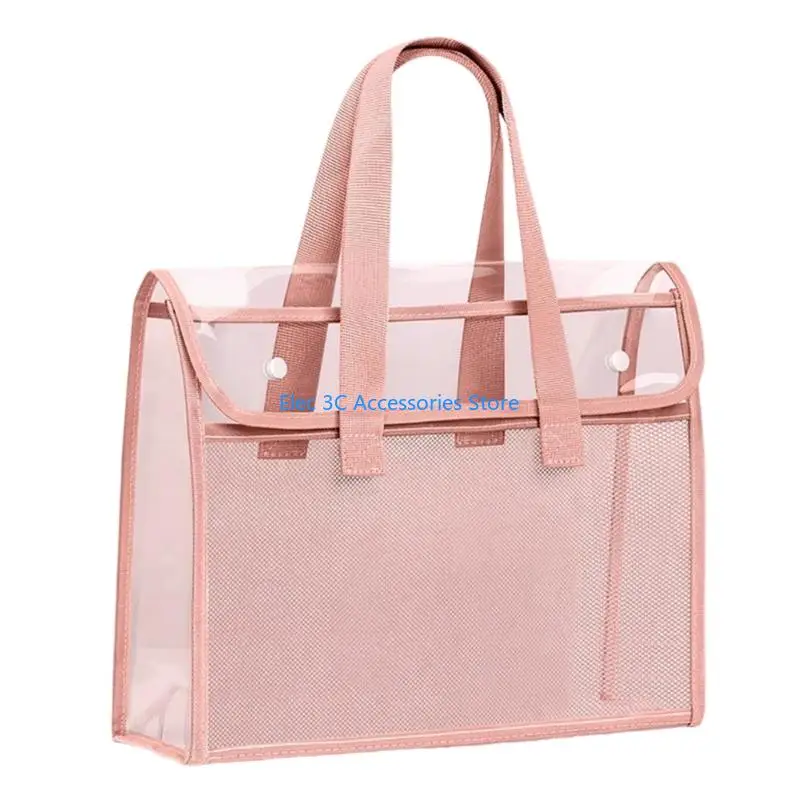 Y51A Water Resistant Clear PVC Document Carrying Bag With Handle Double Layered File Organiser Storage Pouches For Office