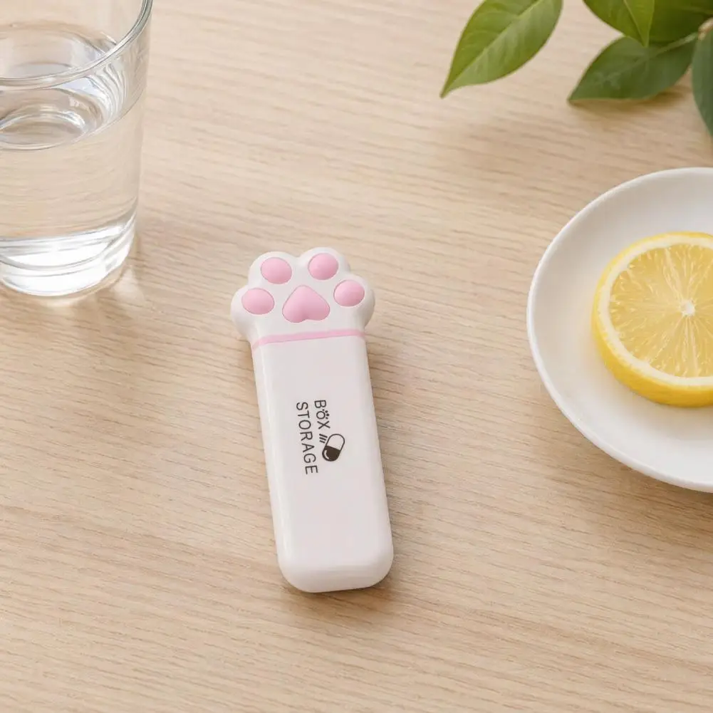 Compact Pill Storage Portable Pill Box with Sealed Buckle Lid Cute Cat Paw Design Medicine Organizer Moisture-proof 3 for Travel